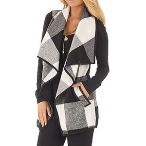 West Loop Buffalo Plaid Vest Cotton & Wool Blend Women Sleeveless One Size
